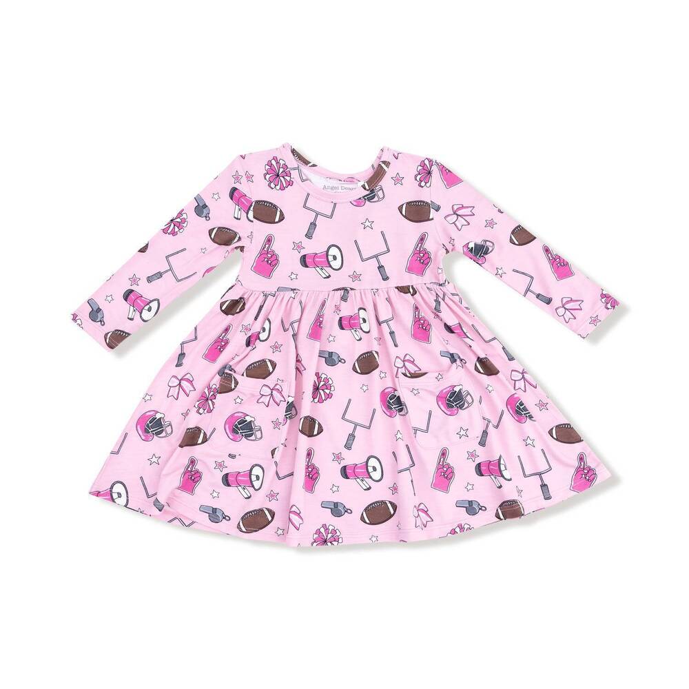 NEW ANGEL DEAR girls twirly long sleeve dress in game day pink